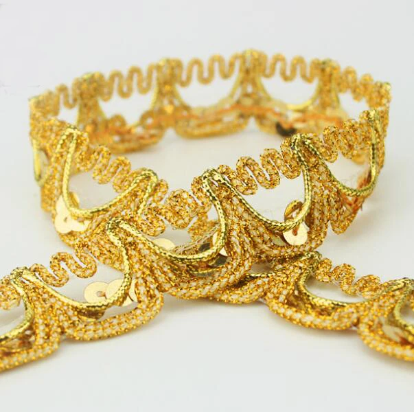 

45Yards Knitted Gold And Silver Sequined Crown 2.5cm Wide Curtain U Wave Lace Garment Wedding Dress Stage Clothes Accessories