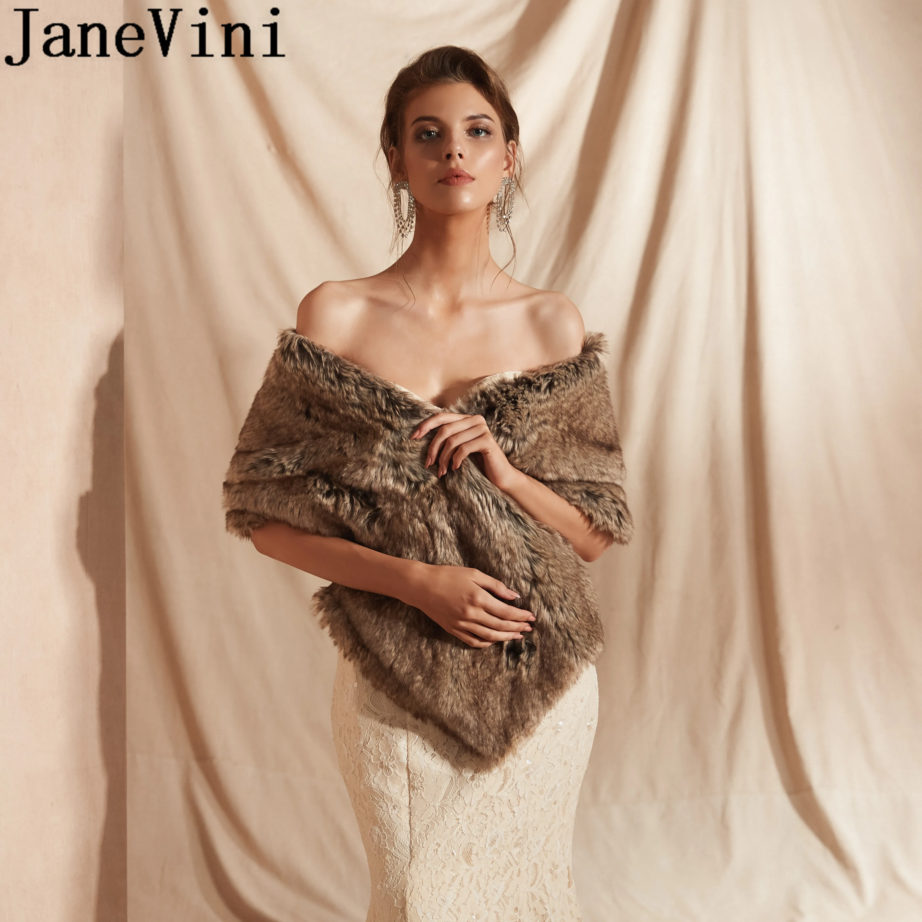 JaneVini, модное женское зимнее свадебное платье из искусственного меха, болеро, накидка, Болеро для невесты, шаль невесты, меховые палантины, Braut Jacke