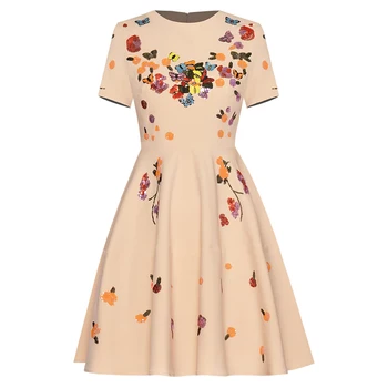 

HIGH QUALITY Newest Fashion 2020 Runway Dress Women's Short Sleeve Chic Embroidery Sequined Dress