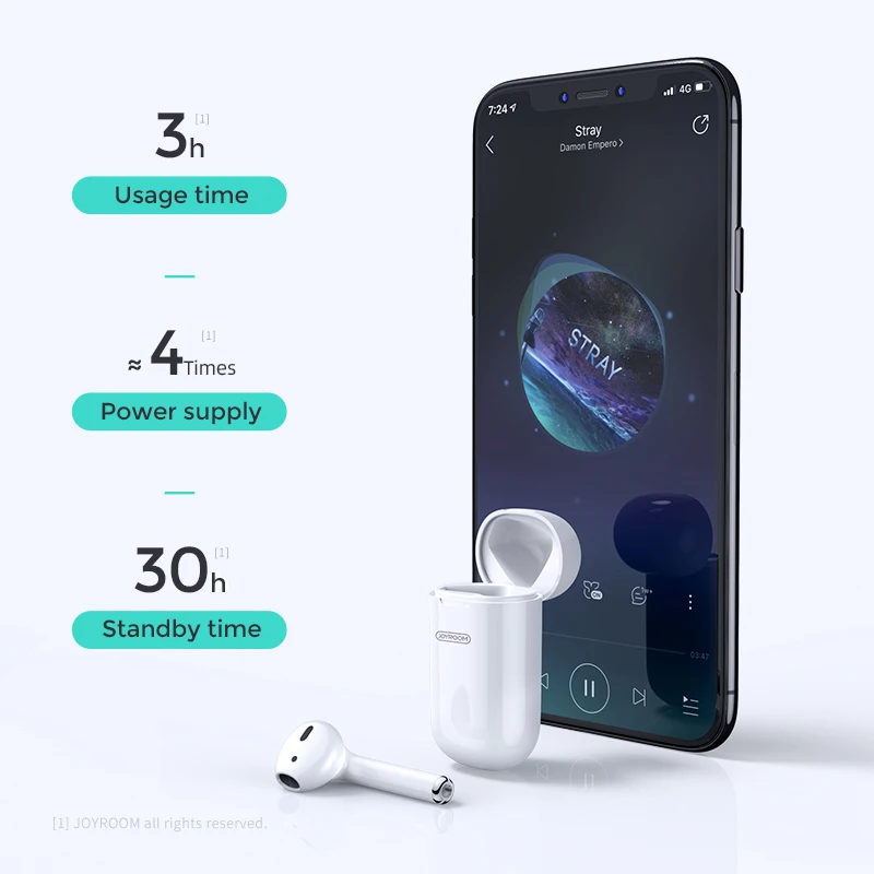 Joyroom Bluetooth5.0 Беспроводной стерео одиночный наушник сенсорный Управление легкие наушники с зарядный чехол с микрофоном для iPhone, Android