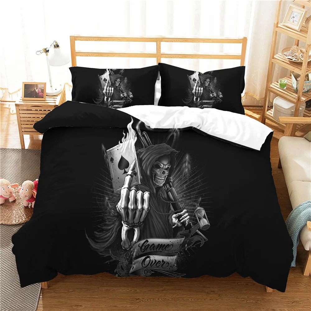 

Bed Coverlet 3D Poker Skull Man Printed Duvet Cover Set Home Textiles with Pillowcases for Adult King Singe Size