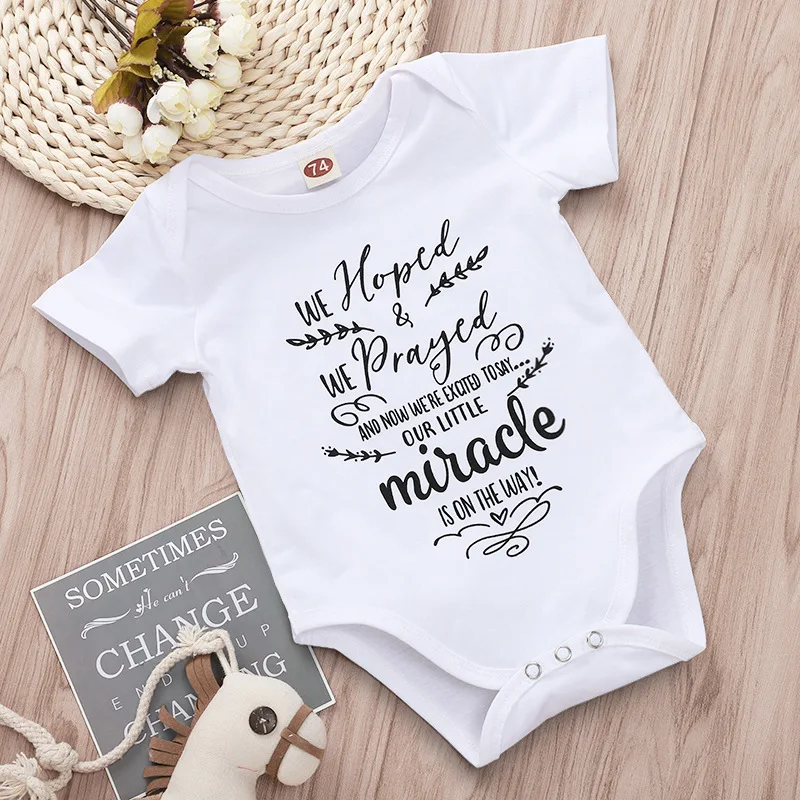 Г.; маленький хлопковый летний белый комбинезон с надписью «Hoped We moured Miracle»; Летние Боди для новорожденных 12 месяцев; одежда для маленьких девочек