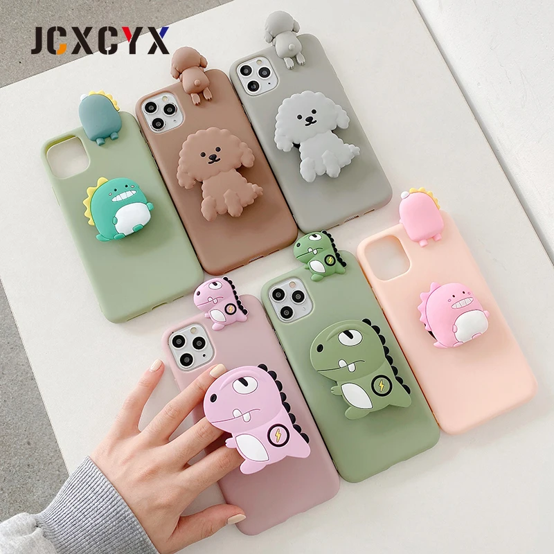 3D Cartoon Teddy dog Dinosaur holder stand soft phone case for iphone 11 Pro Max X XR XS 7 8 6S plus SE samsung S8 9 S10 A51 | Мобильные