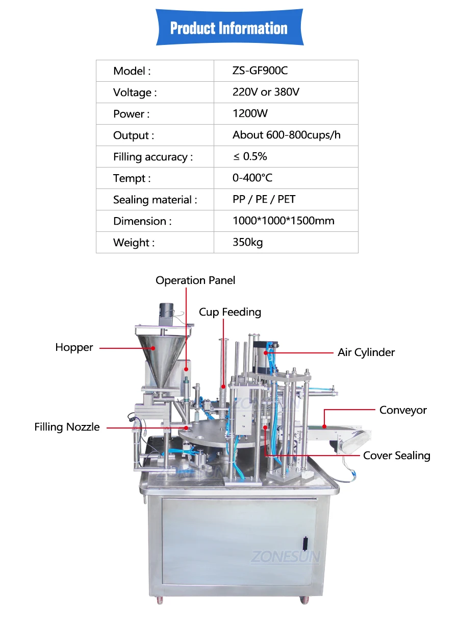 ZONESUN ZS-GF900C Automatic Pneumatic Powder Filling Cup Sealing Machine