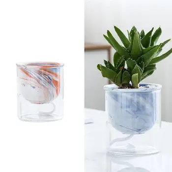 

1PC Planter Water Absorption Double Layer Automatic Marbling Planting Pot Hydroponic Planter For Desktop Balcony Windowsill