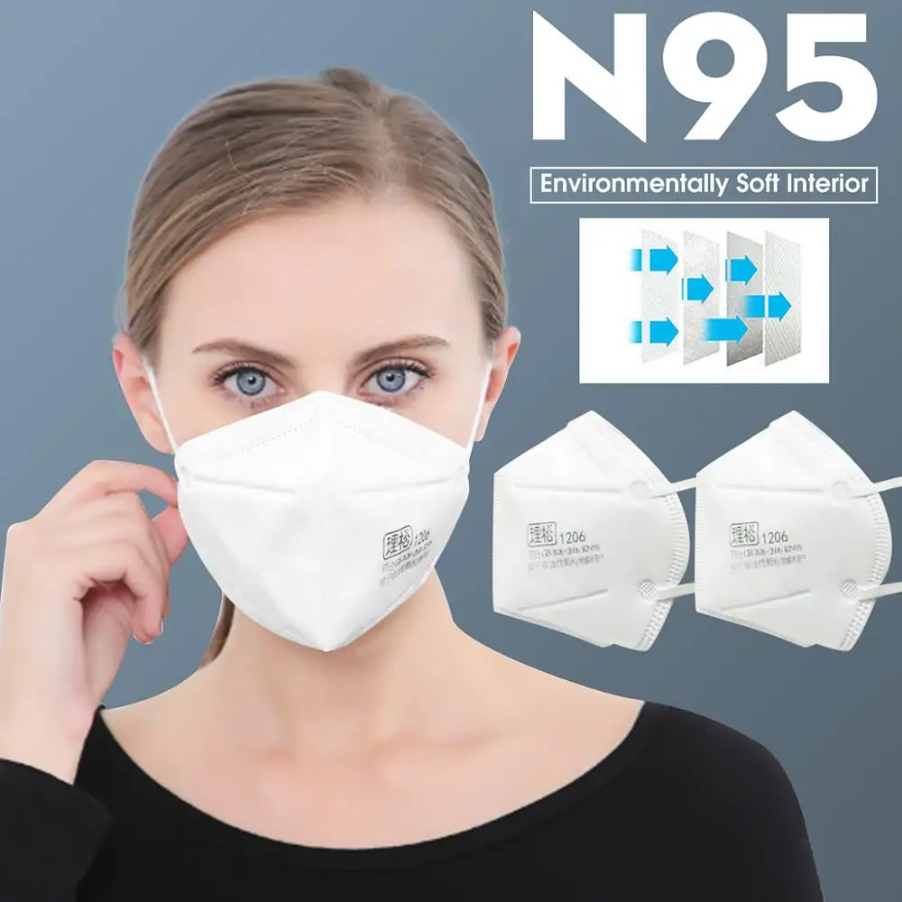 

50pcs KN95 Mask Face Masks N95 Face Mask 95% Filtration Dustproof Mouth Masks 4-Layer Safety Protective Face Mask Fabric Upgrade