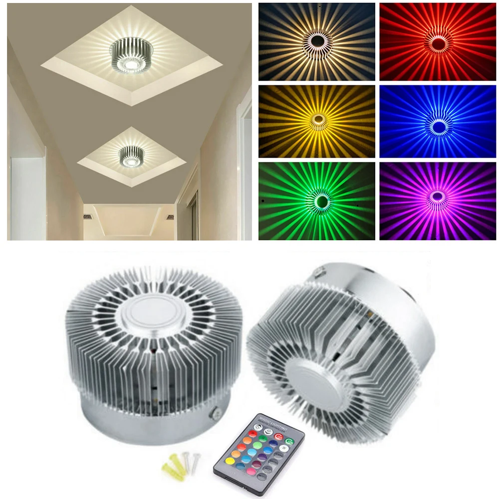 

1W 3W LED Wall Light Sunflower RGB Effect Lamp AC85-265V Projection Rays Remote Control Mounted Wall Lamp for Corridor Lighting