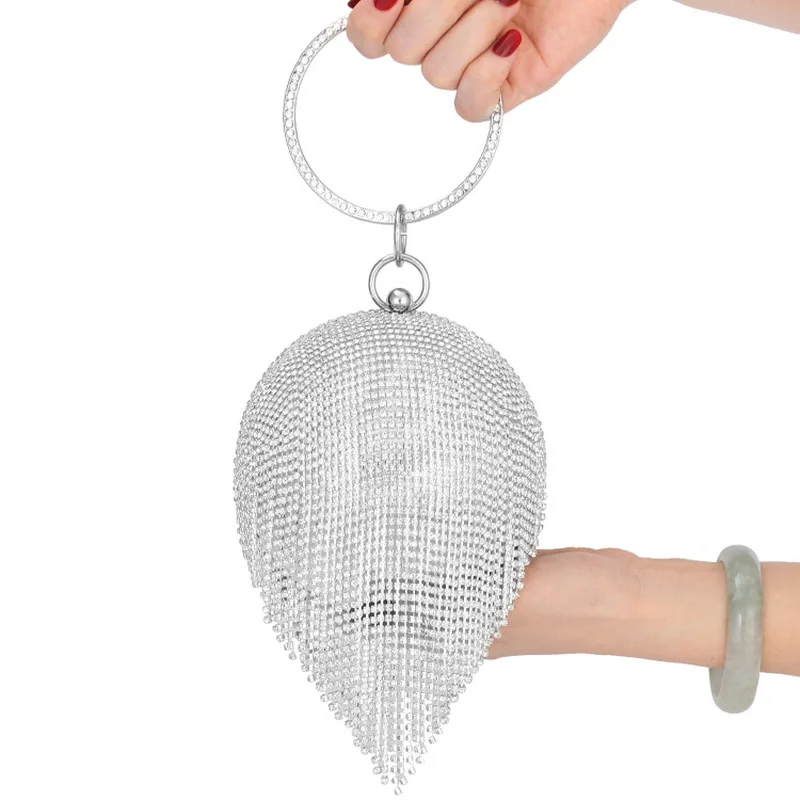 Diamonds Bling Money Purse Trend 2020 Wristlet Evening Bags with Tassel for Party Silver Banquet Small High Quality |