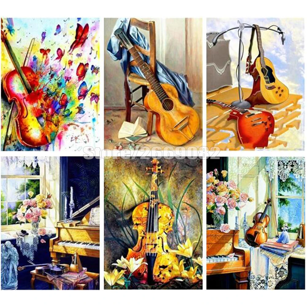 DIY 5D Kits Diamond Embroidery Mosaic Guitar Handmade Gift Painting Flower Full Square Drill Home Decoration TT1778 | Дом и сад