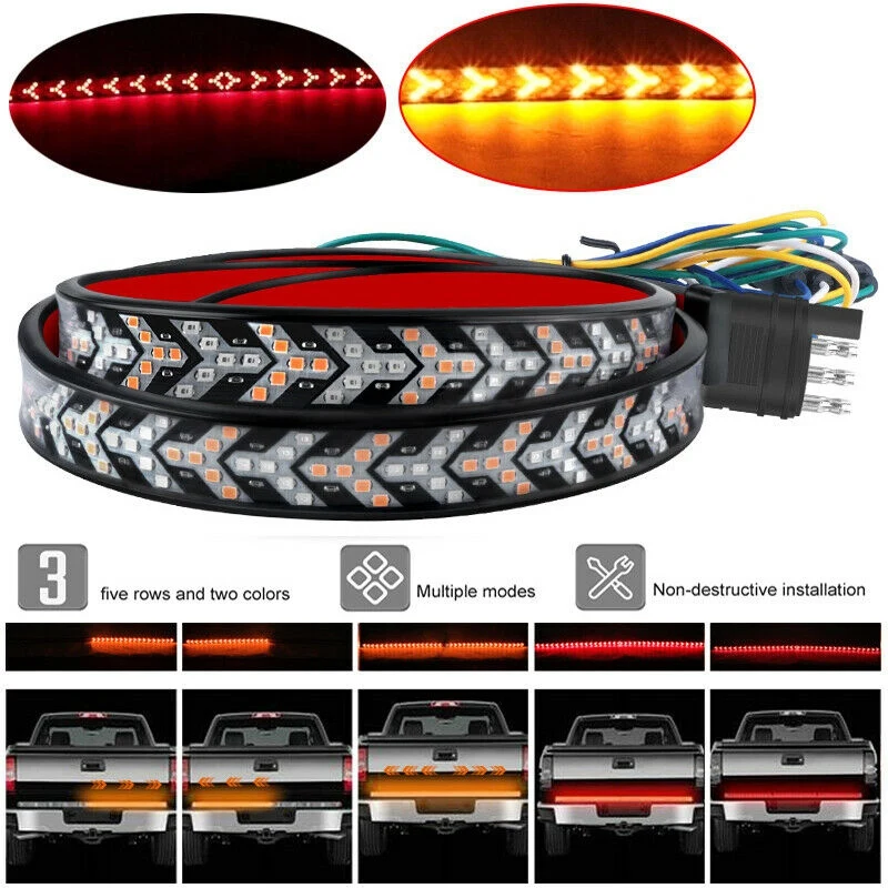 

48 Inch Led Truck Tailgate Strip Light Bar Triple Row With Brake Turn Signal Lamp Reverse Brake Tail Flowing Light Warning Light