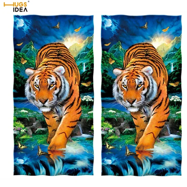 HM968-2PCS HUGSIDEA желтое Тигровое полотенце для ванной/унитаза из микрофибры полотенце для рук/лица 3D лунное животное полотенце для душа отель мягкое одеяло коврик - Цвет: HM968-2PCS