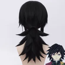 Японское аниме Demon Slayer: Kimetsu no Yaiba mens Tomioka Giyuu косплей парик человек черный стиль черные волосы костюмы