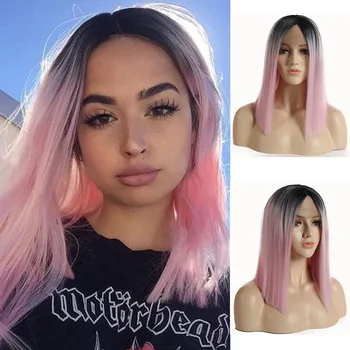 

Charisma Ombre Pink Hair Synthetic Lace Front Wig Short Straight Lace Wigs For Black Women Two Tone Heat Resistant Hair Bob Wig