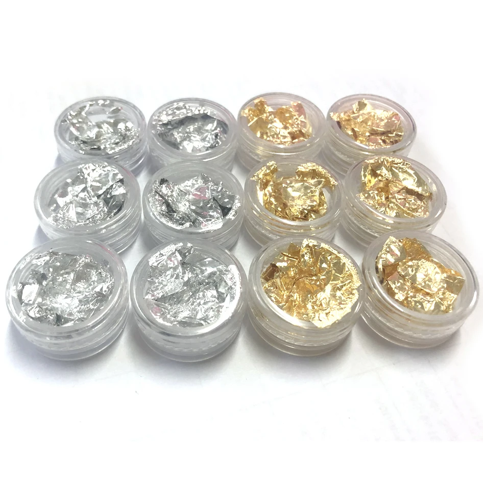 6gold 6silver Золотой Серебряный ноготь искусство блестки Фольга Paillette Chip кукурузных хлопьев Советы Гель лак гель УФ конструкции передачи Стикеры Наклейка Набор инструментов для маникюра - Цвет: 6gold 6silver