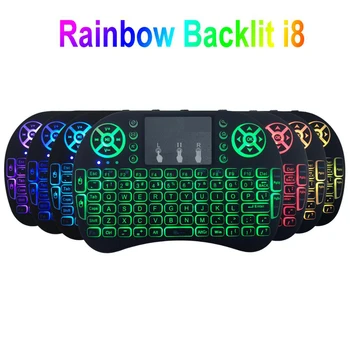 

7 color backlit i8 Mini Wireless Keyboard 2.4ghz English Spain 3 colour Air Mouse with Touchpad Remote Control Android TV Box