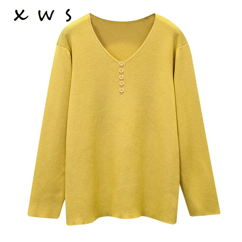 

Autumn winter Basic Sweater pullovers Women v-neck Solid Knit oversized Pullover female Long Sleeve warm button Sweater