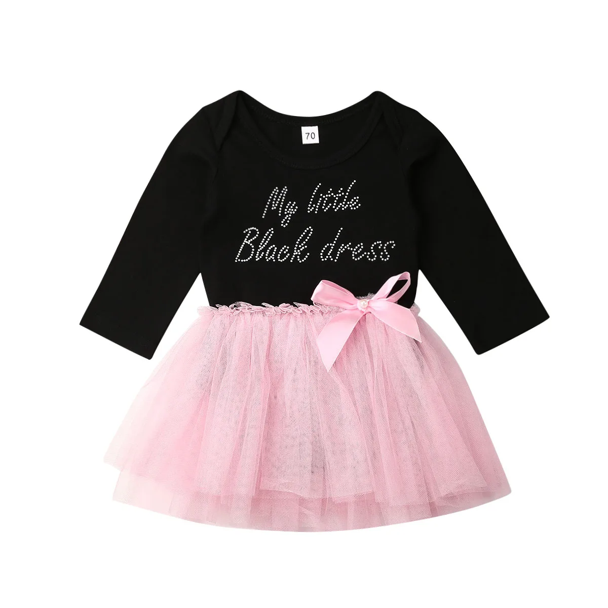 Модное платье принцессы для новорожденных девочек розовые и черные вечерние платья-пачки с длинными рукавами и буквенным принтом для детей от 0 до 18 месяцев
