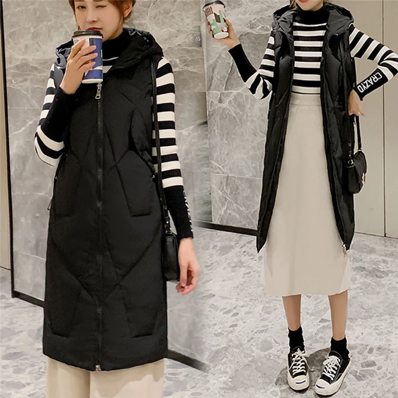 CHAMSGEND Winter Vest Women Waistcoat 2019 New Female Sleeveless Vest Jacket Hooded Warm Long Thicken Coat Colete Feminino 923