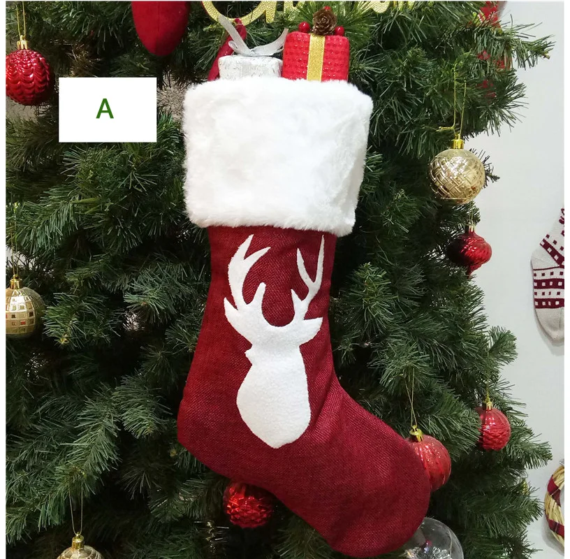 Рождественские носки с подвеской, ткань, Рождественская елка, лось, снежинка, орнамент, Рождественские узоры, вечерние украшения для дома, подарочный пакет