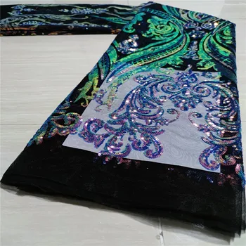 

African Sequins Lace Fabrics 2021 green/black High Quality French Lace Fabric Nigerian Tulle Lace Fabrics For Wedding Dress
