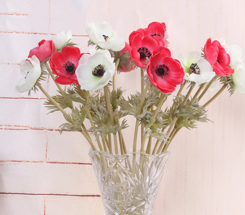 JAROWN Real Touch Artificial PU Anemone Flowers Silk Flores Artificiales Wedding Holding Fake Flowers Home Garden Decorative Wreath (60)