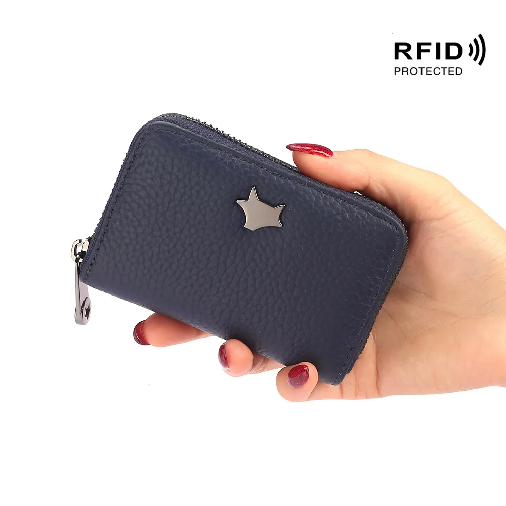 12 Card Slots Women Card Holder Fashion Genuine Leather Brand Rfid Anti-Scanning Female Card Wallet Certificate Holder Organizer