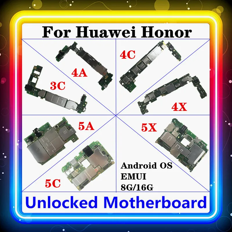 Для Huawei Honor 3C 4A 4C 4X 5A 5C 5X материнская плата 16G/8G оригинальный EMUI ОС Android системная чистой Заменить тестирование
