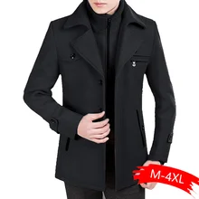 Новинка, Мужское пальто, шерстяное пальто, зимнее пальто для мужчин, Кашемировое мужское зимнее утепленное длинное пальто на молнии с пуговицами