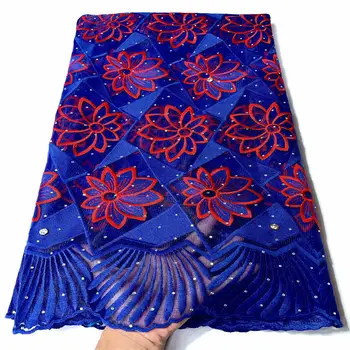 

Blue African Lace Fabric 2020 French Cord Lace Fabric Embroidered Nigerian Tulle Lace Fabric With Stones For Wedding dress