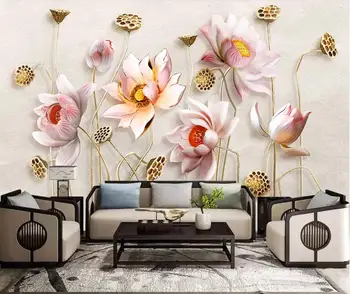 

Embossed Lotus Flower Wallpaper Floral Wall Mural Painting Canvas Prints Textured Wall Papers Home Improvement Contact Paper
