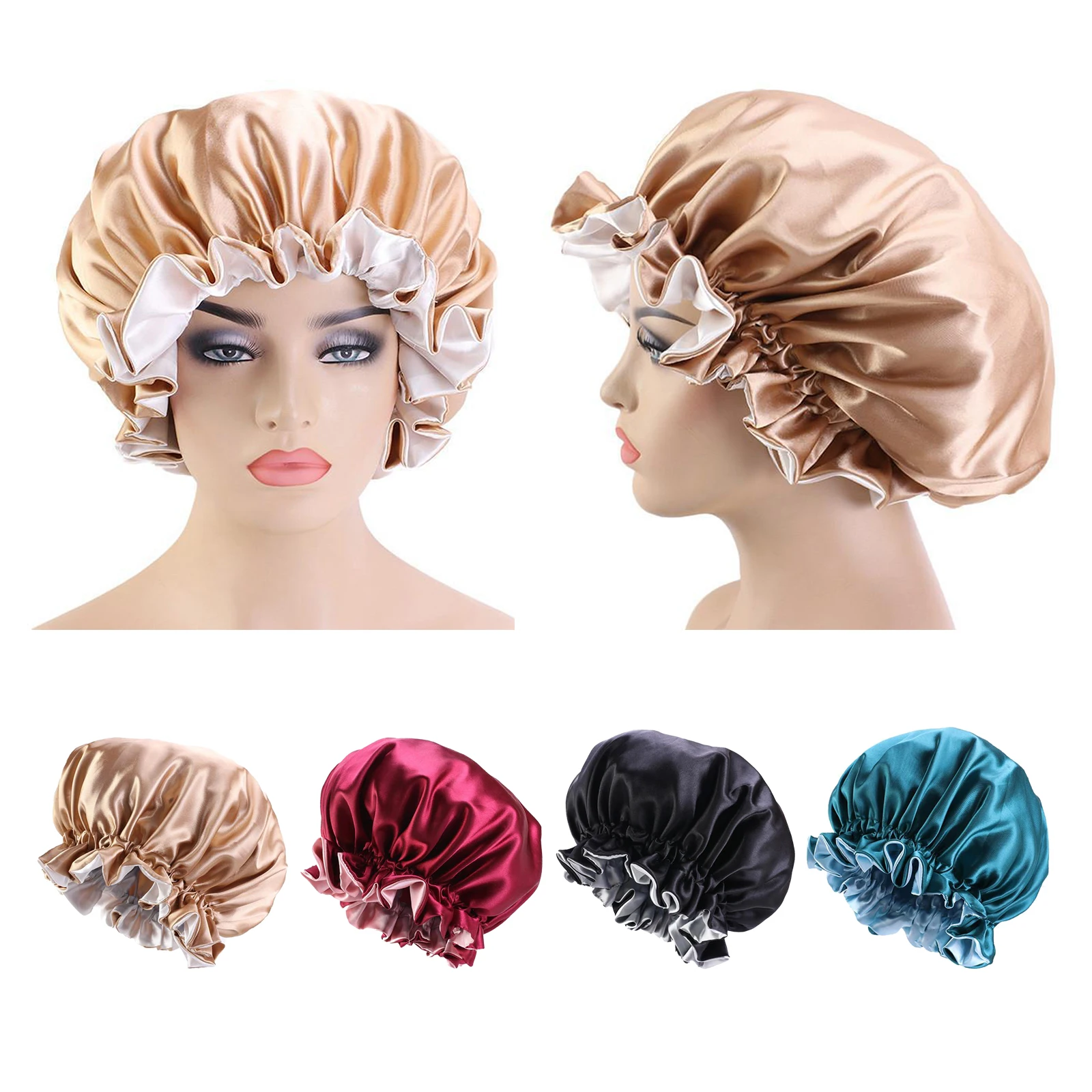 Double Layer Satin Sleeping Hood Cap Extra Large Hair Night Hat for ...