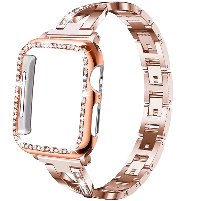 

Diamond Band + case For Apple Watch 40mm 44mm 38mm 42mm iWatch series 5 4 3 21 bracelet apple iwatch stainless steel strap women