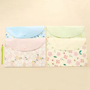 

Students Cute A4 Test Paper File Holder Fresh Floral-Print Transparent Folder Snap Closure File Bag Office Supplies