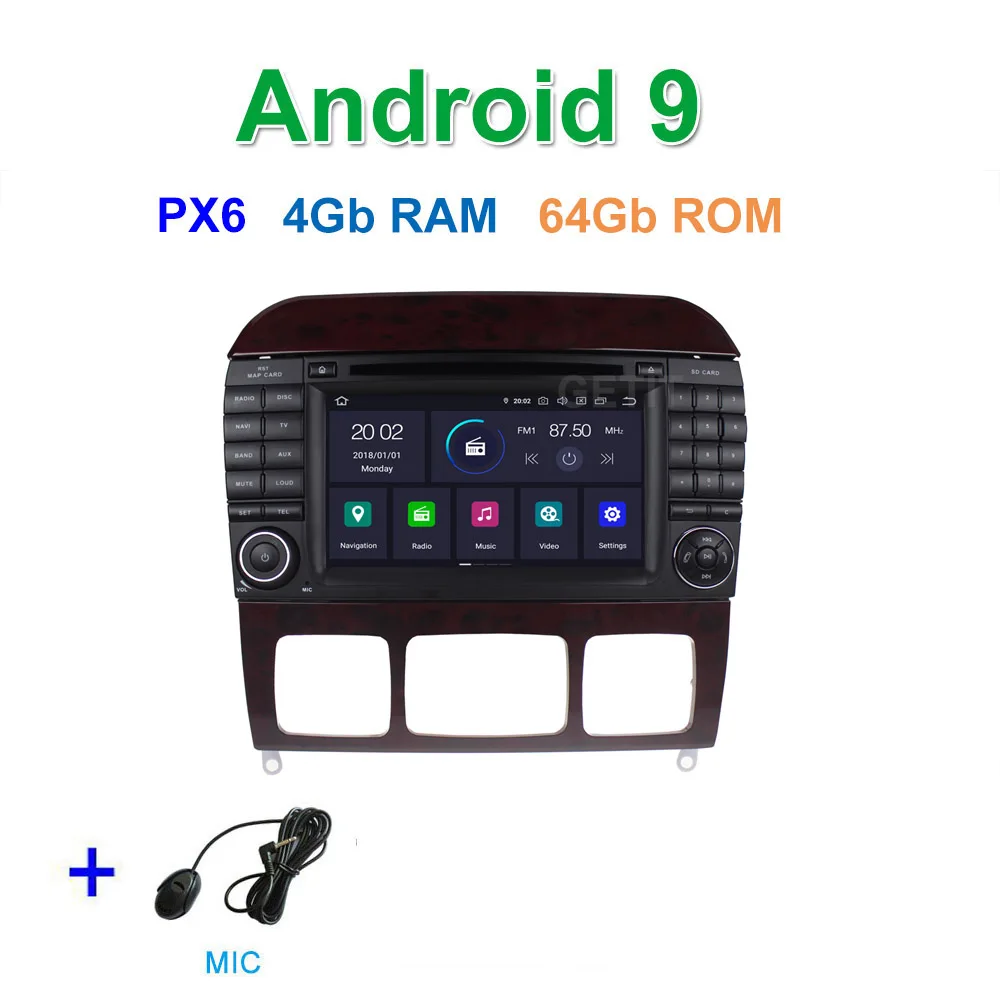 DSP 64G PX6 Android 9 Автомобильный DVD стерео радиоплеер gps для Mercedes Benz S Class W215 W220 S320 S400 S420 S430 S280 S350 - Цвет: PX6 4G-RAM 64G-ROM