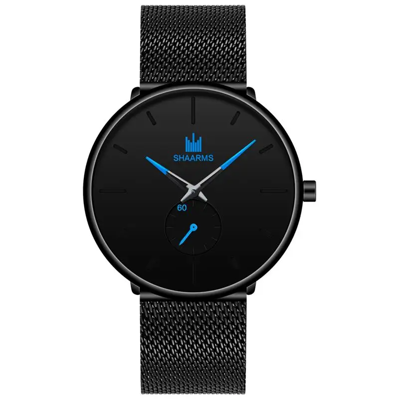 

SHAARMS Relogio Masculino Minimalism Watch Mesh Band Stainless Steel Date Wristwatch Fashion Business Quartz Watches SA6117