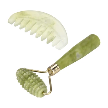 

1 Set Portable Face Jade Massager Roller with Natural Jade Stone Comb Board Comb Shape Massage Health Care Tool