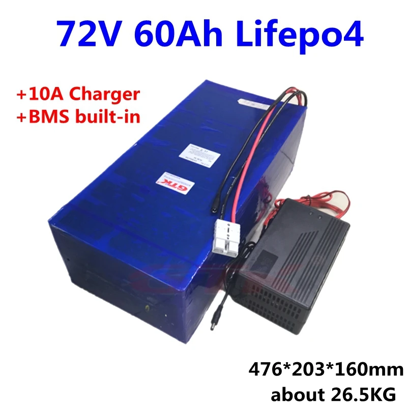 ГТК аккумуляторная батарея 72V 60Ah lifepo4 литиевая батарея для 5000w 72V электрический мотоцикл Скутер солнечной системы EV гольф-кары+ 10A зарядное устройство