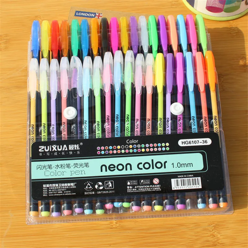 

36pcs Neon Colors Ink 1mm Gel Pen Artist Art Drawing Painting Flash Marker Highlighter Pen Set Stationery School Office Supply