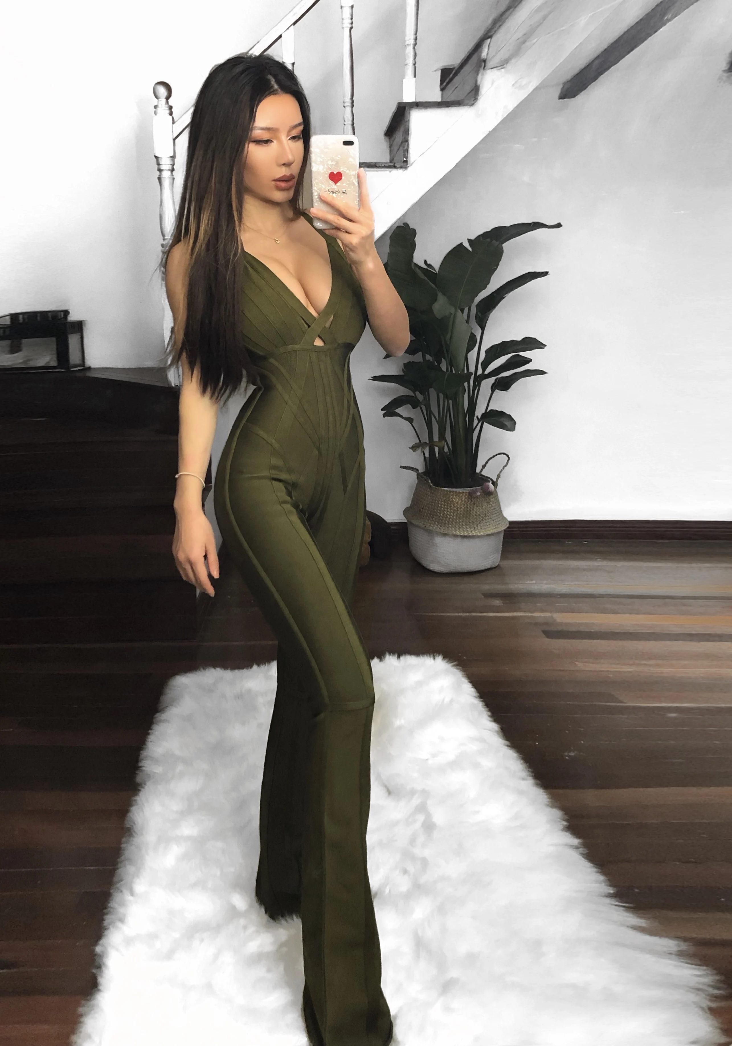 army green flare pants