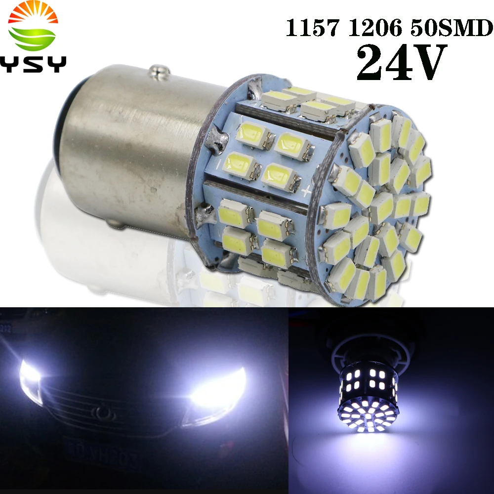 YSY 100pcs 24V 1206 50 SMD Led Bulbs 1156 BA15S P21W 400LM Vehicles Backup Tail Light Turn Signal Parking Lights Indicator White