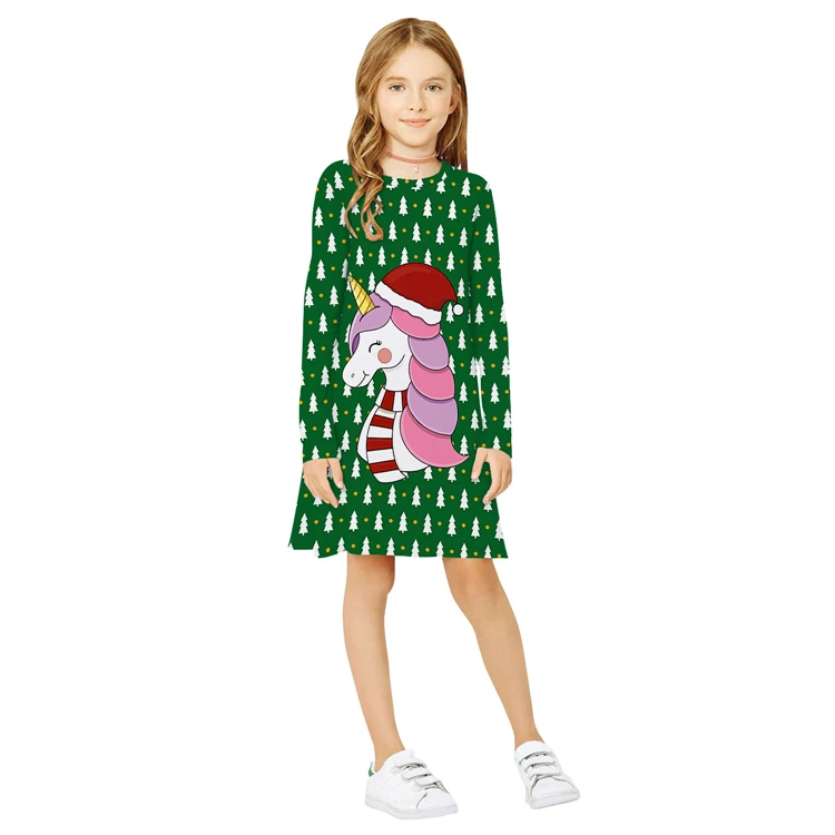 Милое Платье с Санта Клаусом и единорогом рождественское детское платье с 3D принтом из мультфильма осенне-зимнее платье с длинными рукавами для девочек от 10 до 12 лет