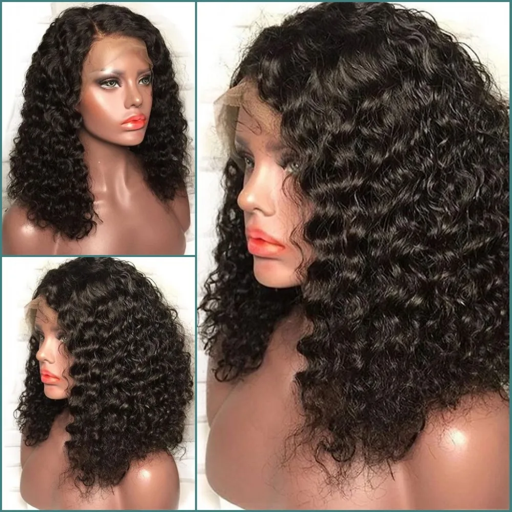Jerry Curly Peruvian Human Hair 150% Density Short Lace Front Wigs for Women Remy Hair Pre Plucked Hairline Wigs Middle Ratio