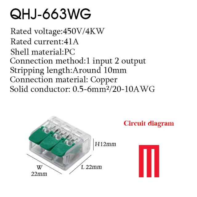 Cable Wire Connectors Mini Quick Terminal Block Universal Compact Wiring Electrical Connector Push-in For 4mm2 6mm2 Transparent 663WG