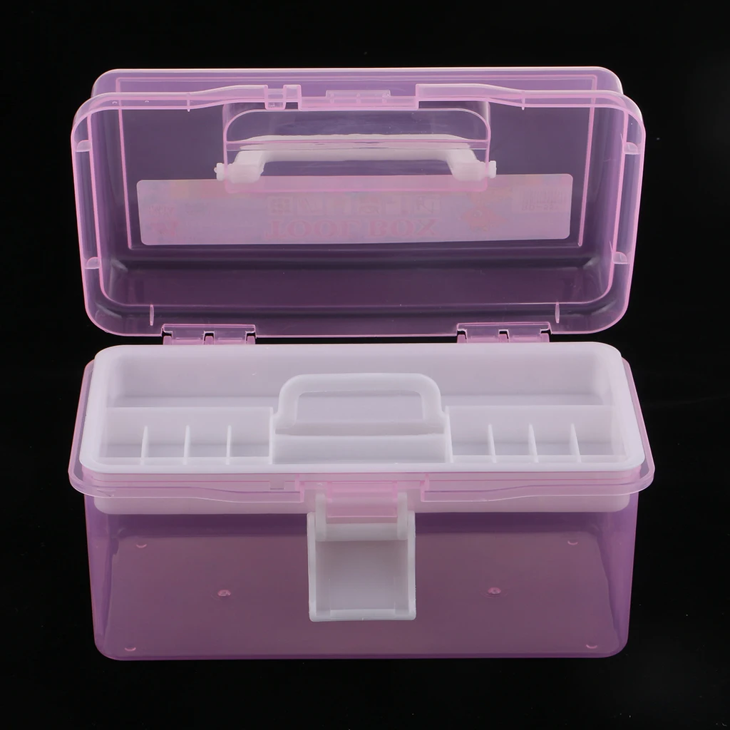 Pink 2 Layer Plastic Jewelry Painting Tool Box Holder Storage Case Organizer
