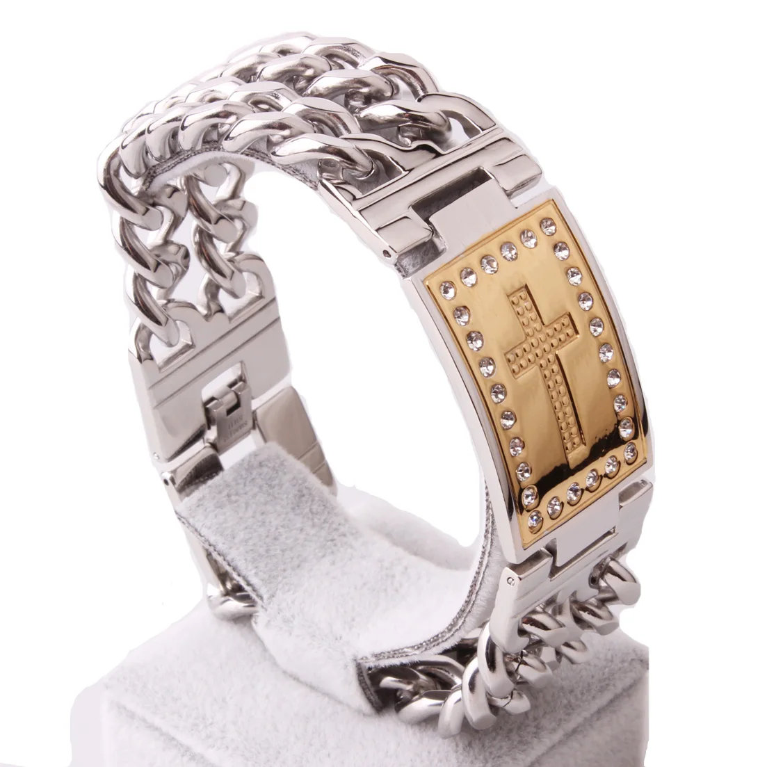 Мужская Высококачественная бижутерия из нержавеющей стали 316L, серебряный/золотой цвет, двойной ручной браслет с цепочкой, браслет с кристаллами AAA