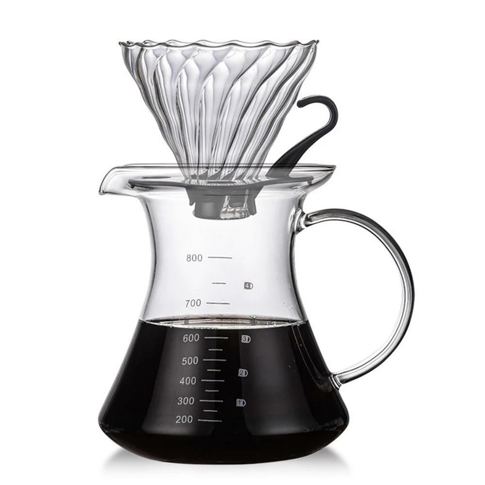 

Hot Coffee Maker Filter Handmade Glass Coffee Funnel V60 Drip Filter Cup Striped Transparent Glass Coffee Filter Coffee Funnel