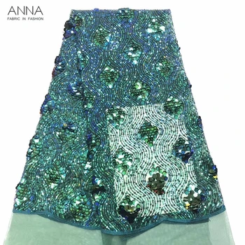 

Anna african green sequins lace fabric 2020 high quality embroidery nigerian tulle fabrics french net laces for garment sewing
