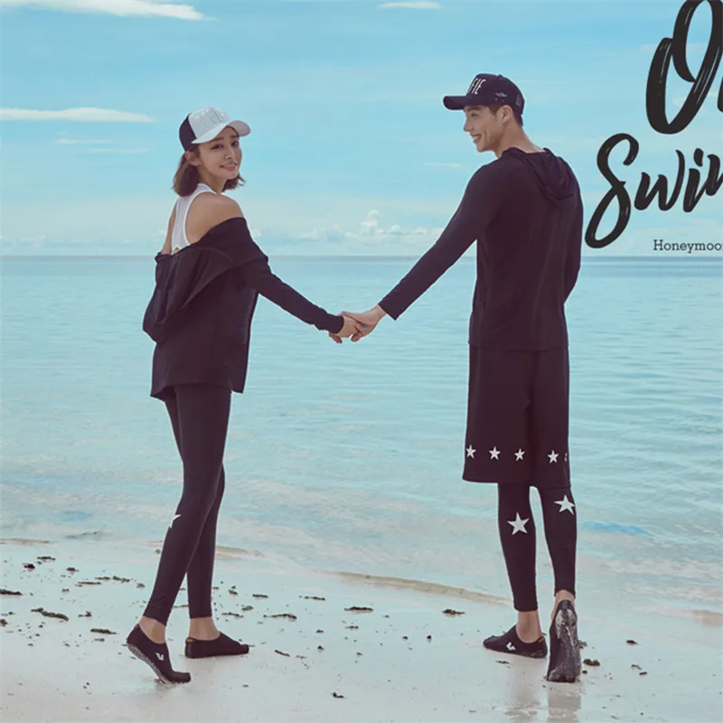 

Couples Diving Suit Set Black And White with Pattern Assortments Sun-resistant Long-sleeved Swimsuit Women's Tight-Fit Quick-Dry
