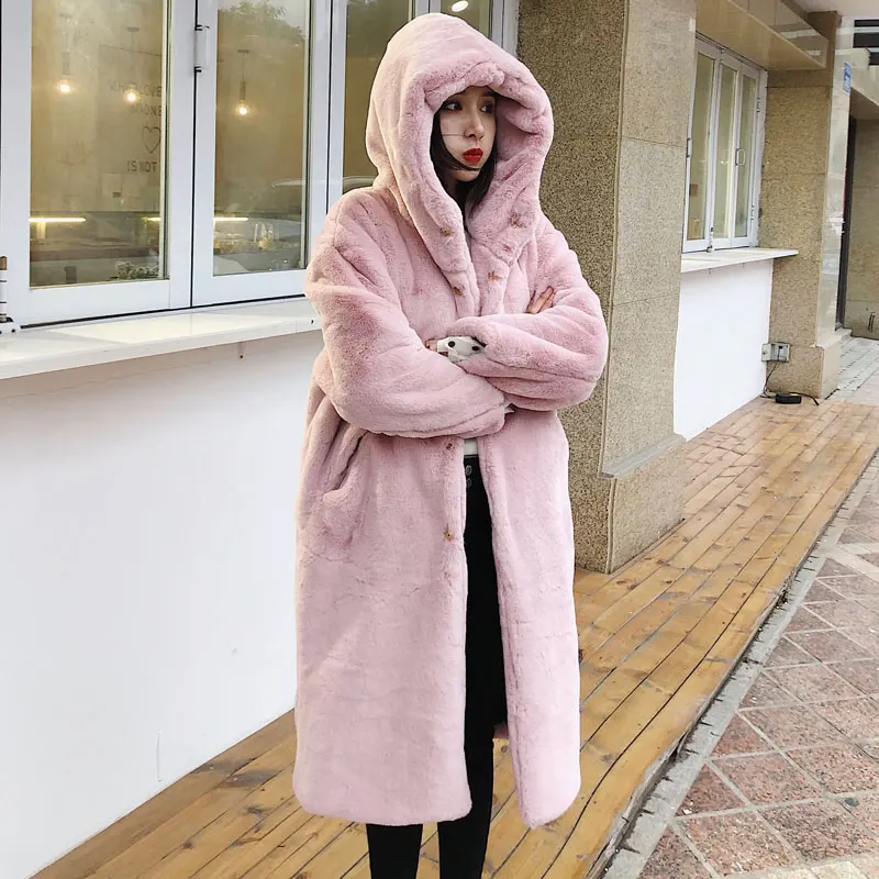 Luzuzi осенне-зимнее новое женское меховое пальто высокого качества из искусственного меха норки, утолщенное длинное пальто с капюшоном, плюс размер, плюшевое меховое пальто для женщин