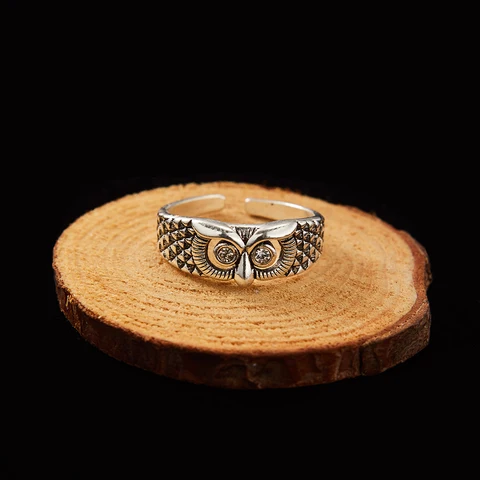 Vintage Cute Blue Eyes Owl Ring For Men Women Open Rings Silver Color Engagement Wedding Couple Ring Jewelry Gifts